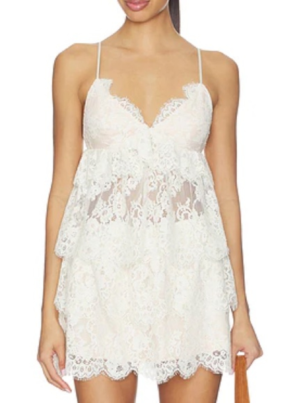 Lovers + Friends Ivory Lace Tiered Top and Skirt